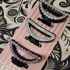 Sparkling Rhinestone Hair Clips - Black, Silver, Pink
